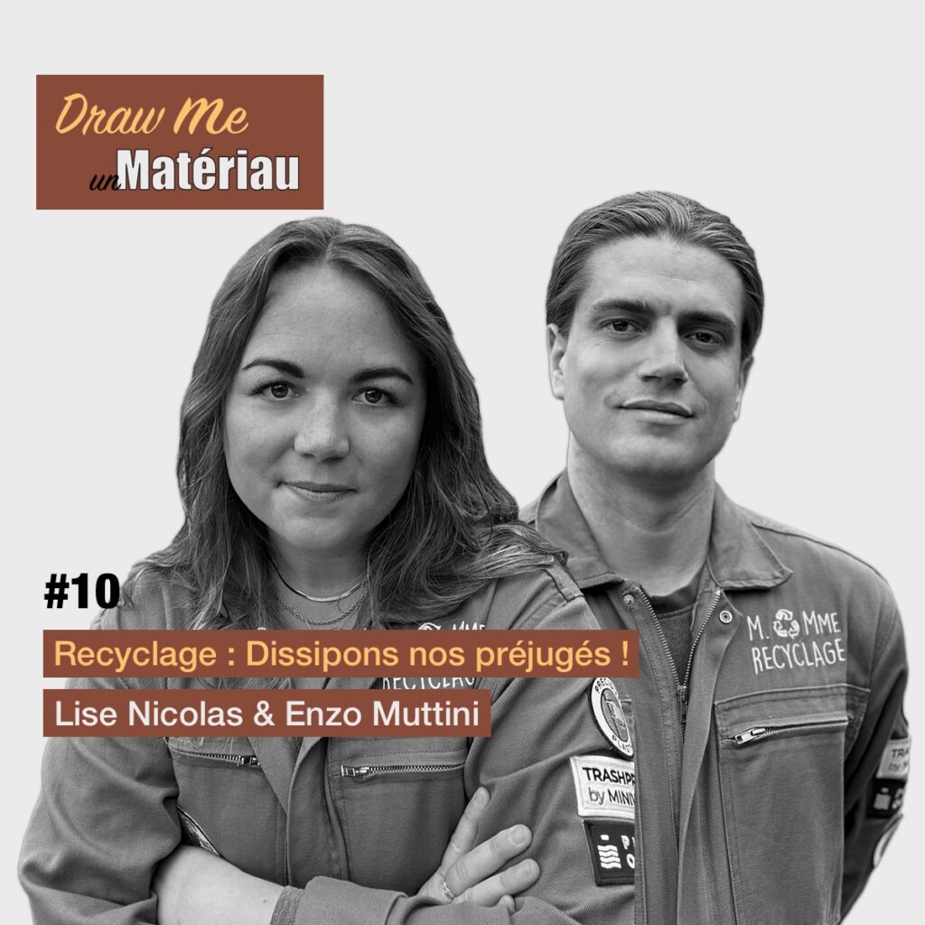 podcast innovation lise nicolas enzo luttini science humain matériau matériaux interview français polymères polymère environnemental environnement impact diminuer stratégie carton plastique plastiques mme & m recyclage vulgarisation emballage économie circulaire